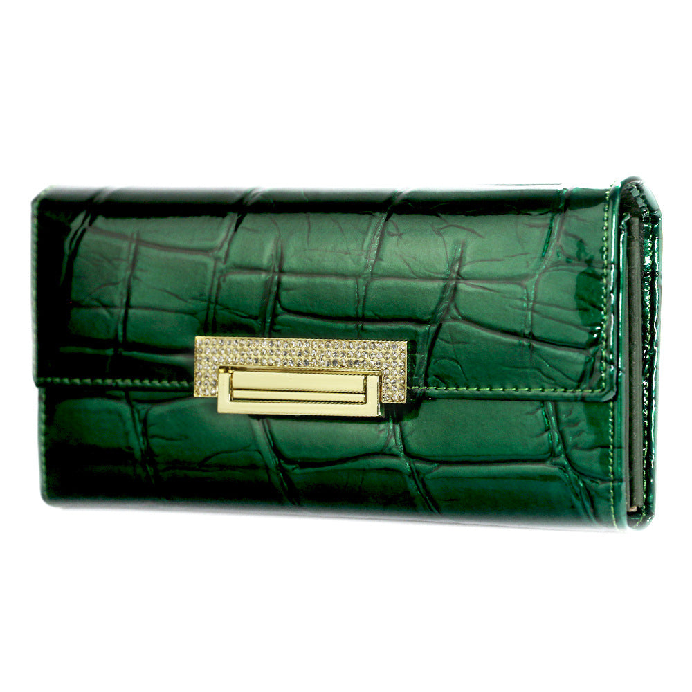 Women's Leather Patent Stone Pattern Clutch Ladies Wallets