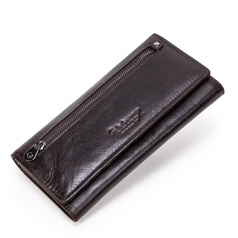 Women's Black Angel Leather Long First Layer Ladies Wallets