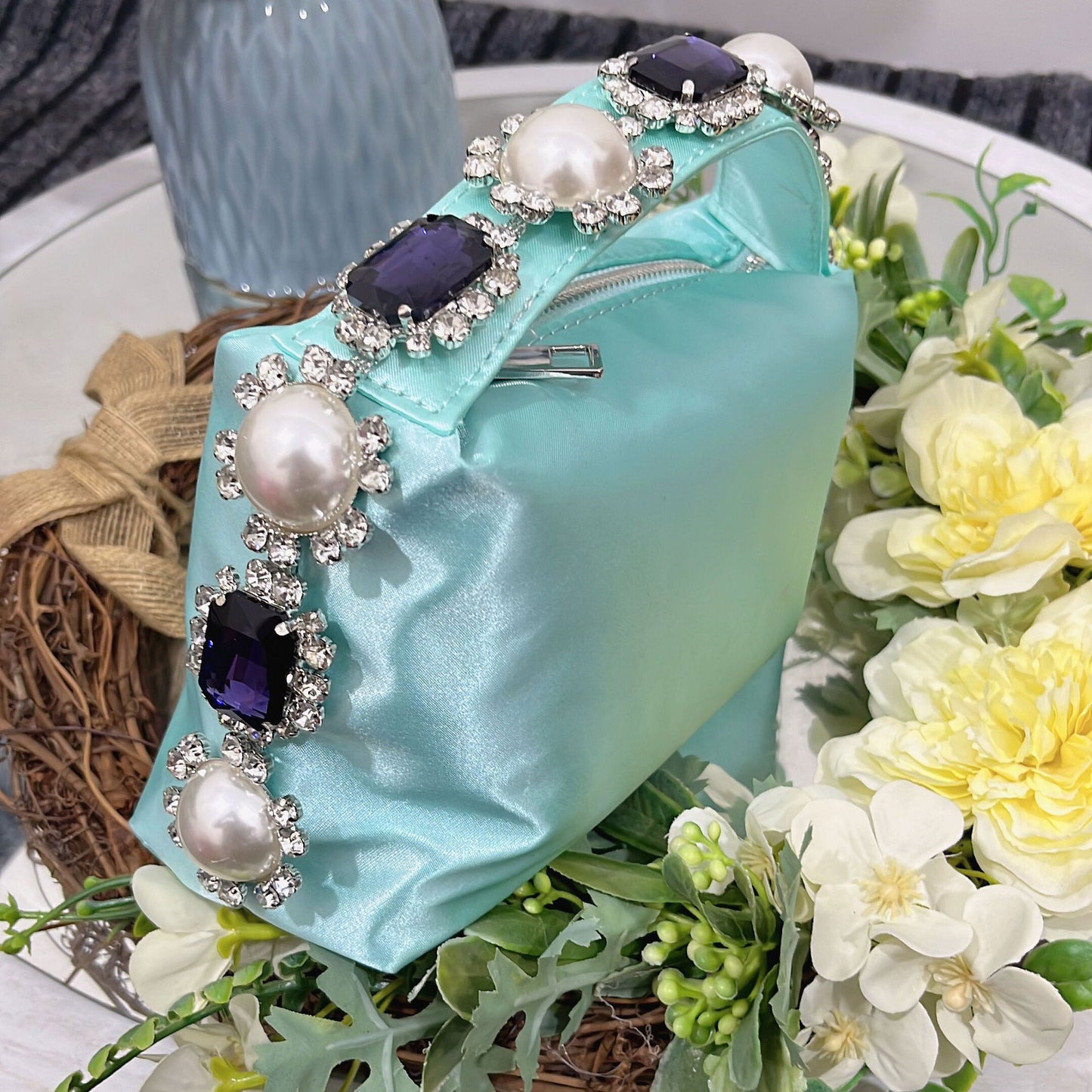 Women's Clutch Rhinestone Pearl Satin Lunch Box Summer Handbags