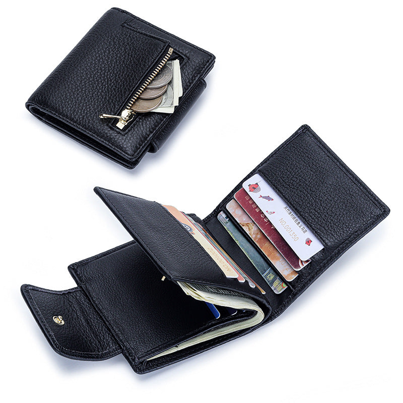 Soft Short Cowhide Folding Female Genuine Ladies Wallets