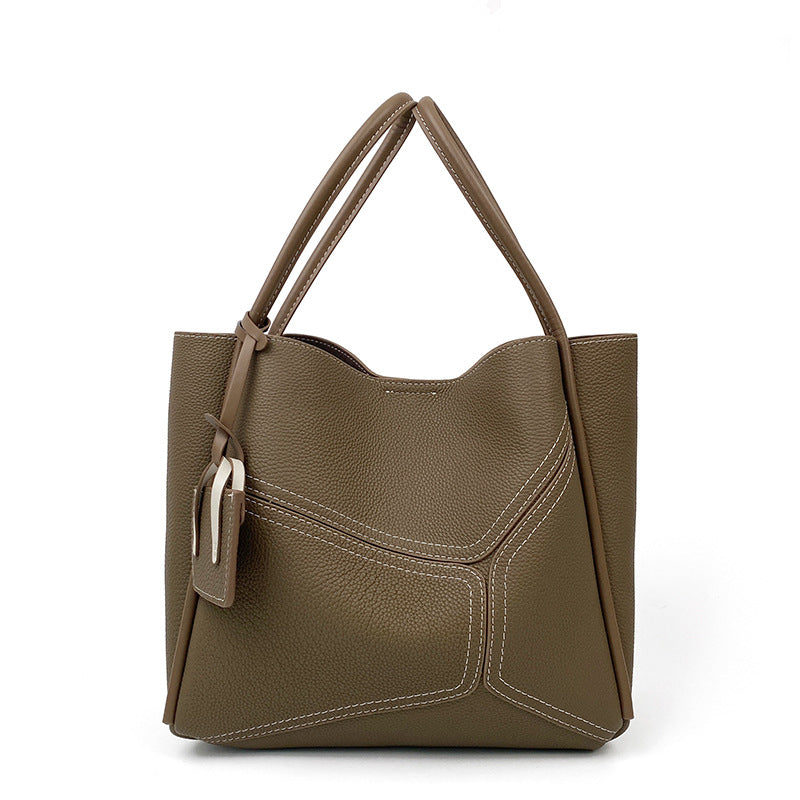 Women's Genuine Leather Design Stitching Fashion Commuter Shoulder Bags