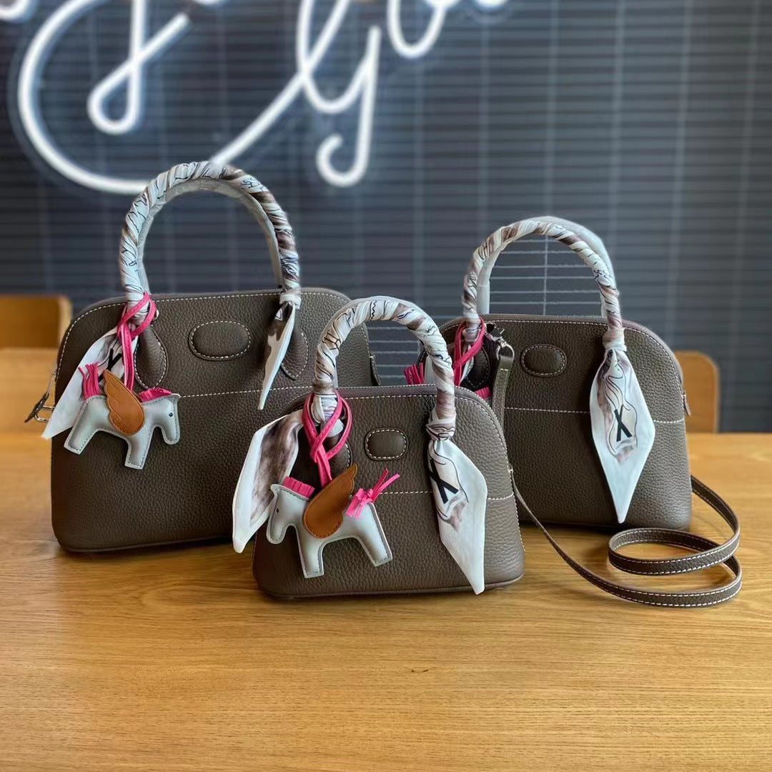 Women's Litchi Pattern First Layer Cowhide Portable Bags