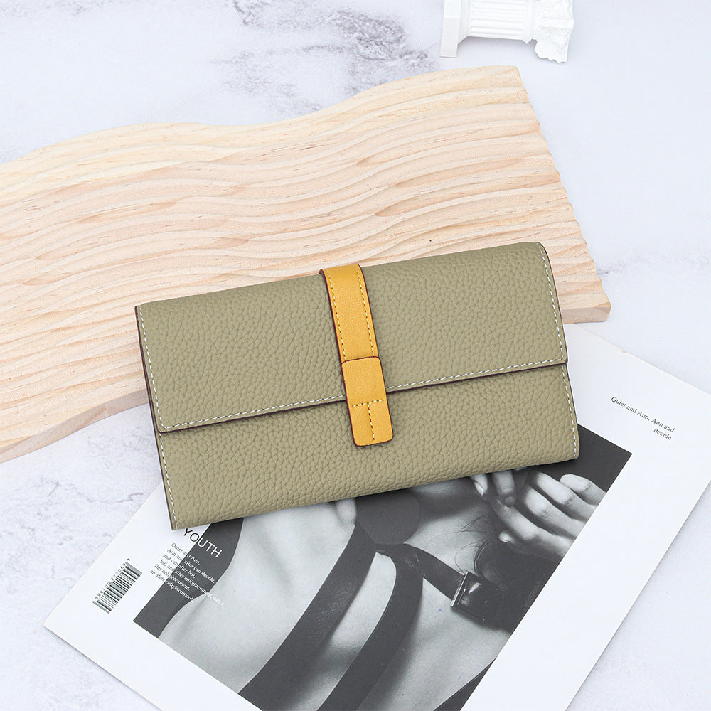 Women's Color Long First Layer Cowhide Large Ladies Wallets