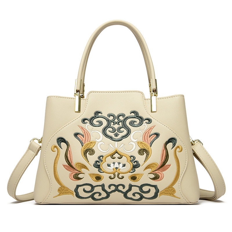 Chinese Style Embroidery Genuine Leather Design Texture Handbags