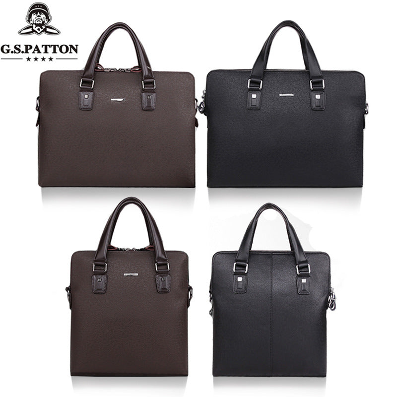 Men's Double Deck Business Leather Cross Pattern Bags
