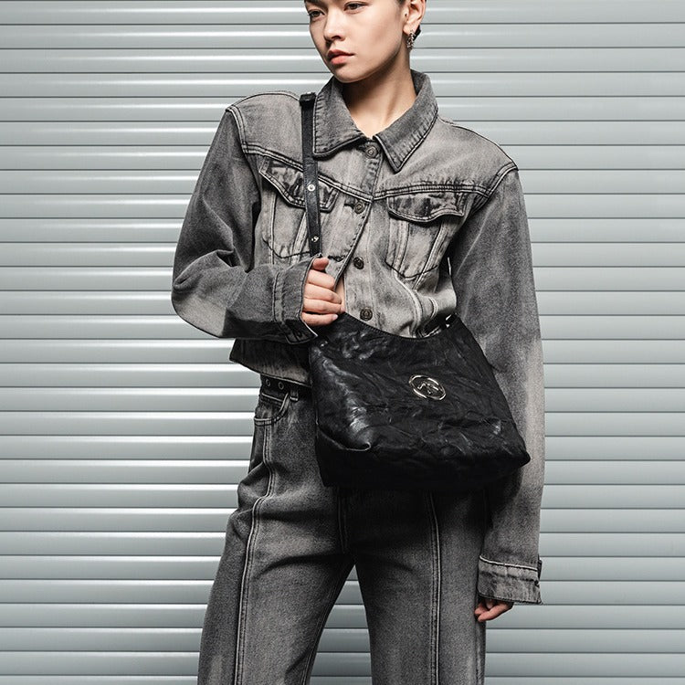 Stone Size Vegetable Tanned Sheepskin Commuter Shoulder Bags