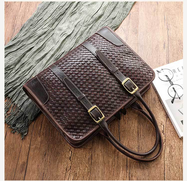 Women's & Men's Hand-woven Vegetable Tanned Leather Cowhide Office Handbags