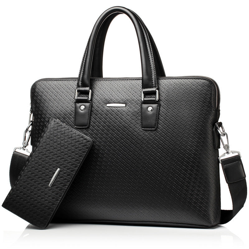 Men's Weaving Plaid Leather Large Capacity Computer Men's Handbags