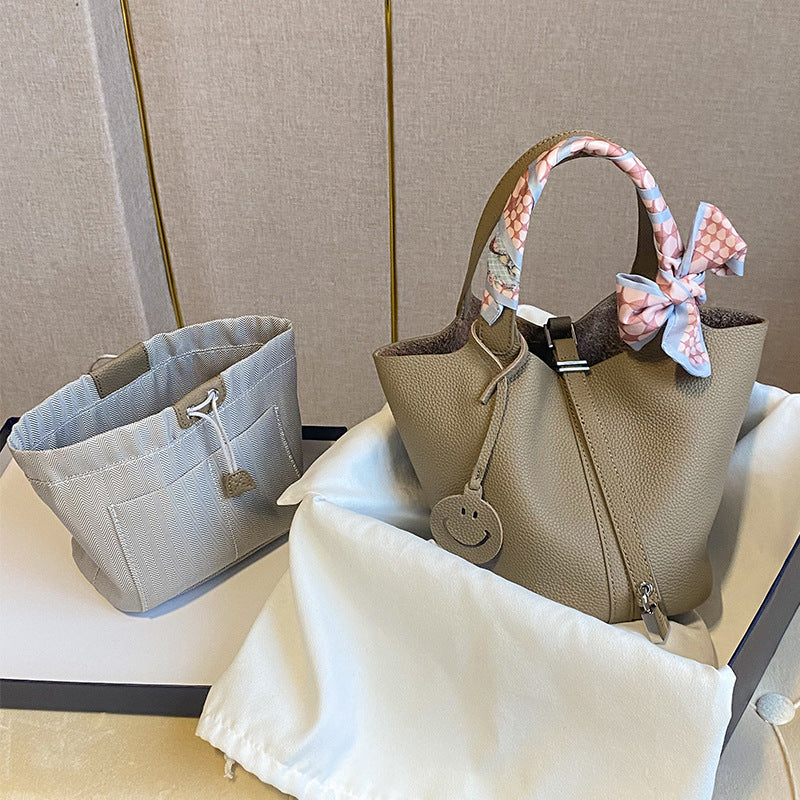 Women's Leather Vegetable Basket Versatile Hand Carrying Niche Handbags