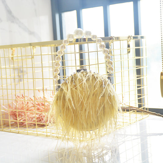 Women's Wedding Ostrich Hair Pearl Plush Fashion Handbags