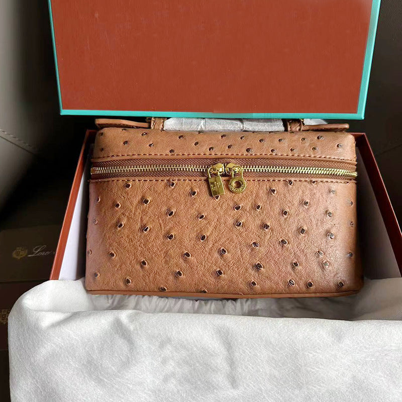 Women's Lunch Box Ostrich Leather Popular For Crossbody Bags