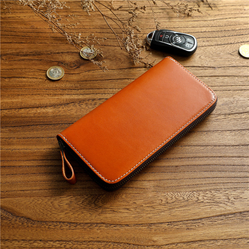 Men's Tanned Long Genuine Leather Zipper First Layer Men's Wallets