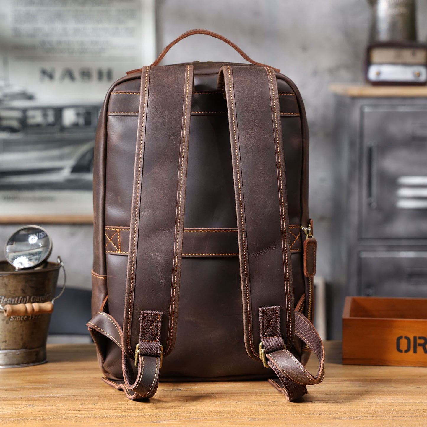Men's Crazy Horse Leather First Layer Cowhide Backpacks