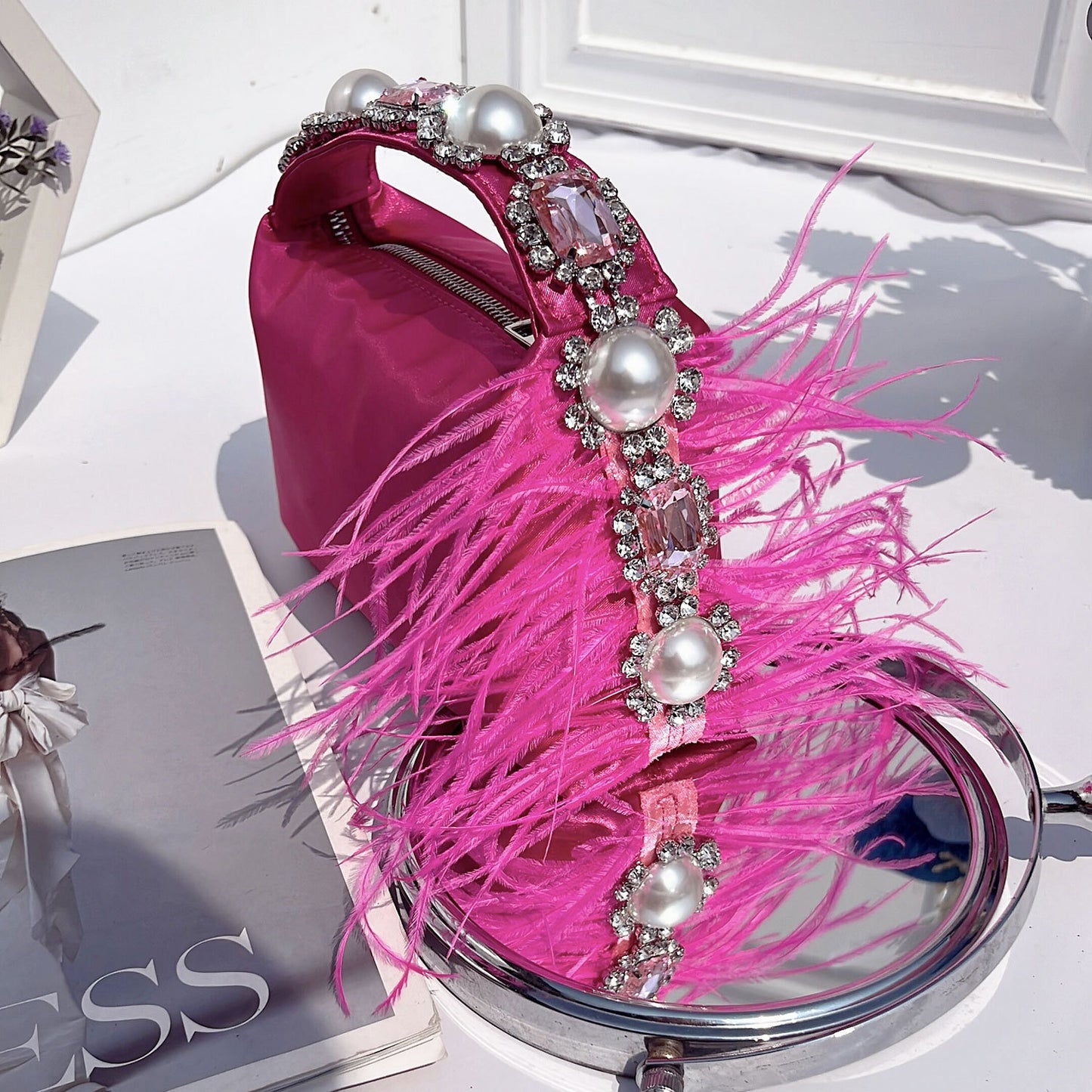 Women's Clutch Rhinestone Pearl Satin Lunch Box Summer Handbags