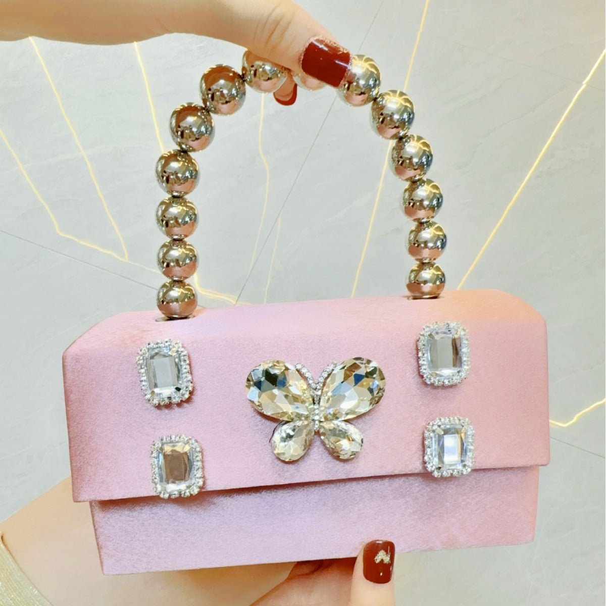 Butterfly Rhinestone Banquet Silk Satin Dinner Small Square Bags