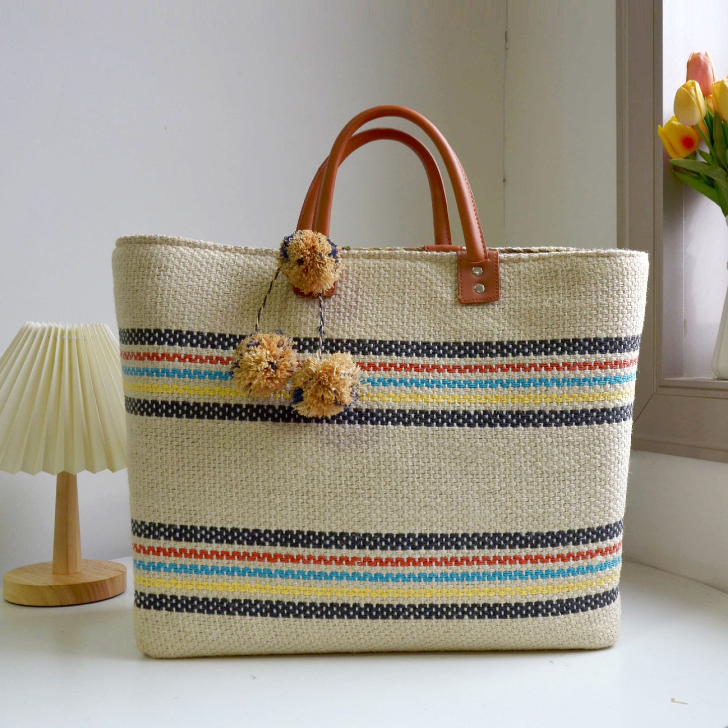 Fashion Fur Ball Tassel Decoration Hand-woven Handbags