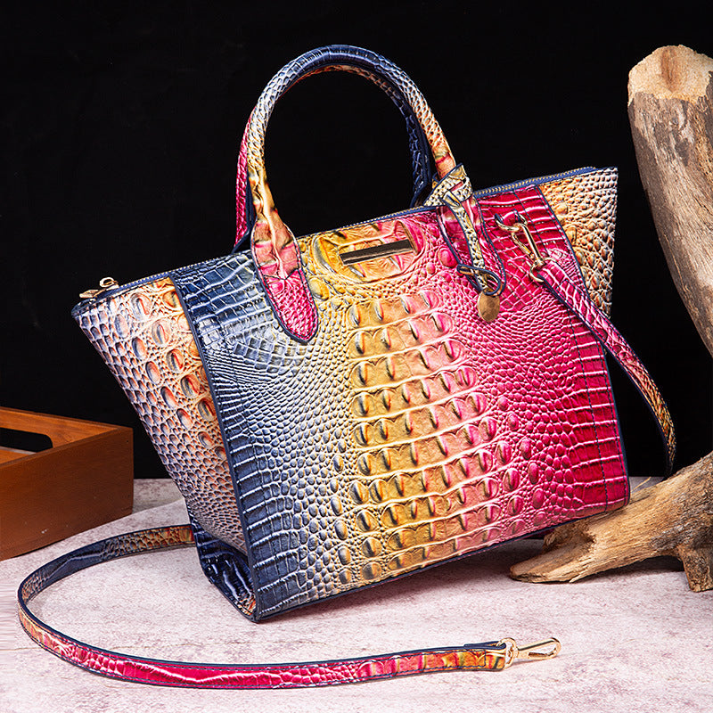 Classy Women's Crocodile Pattern Large Capacity Handbags