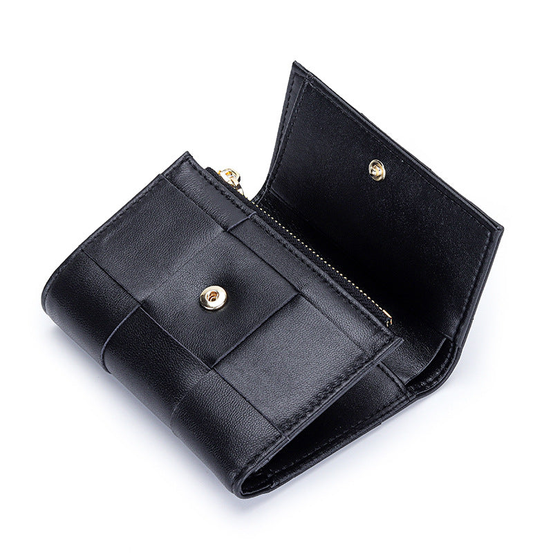 Women's Sheepskin Woven Tri Fold Stylish Versatile Ladies Wallets