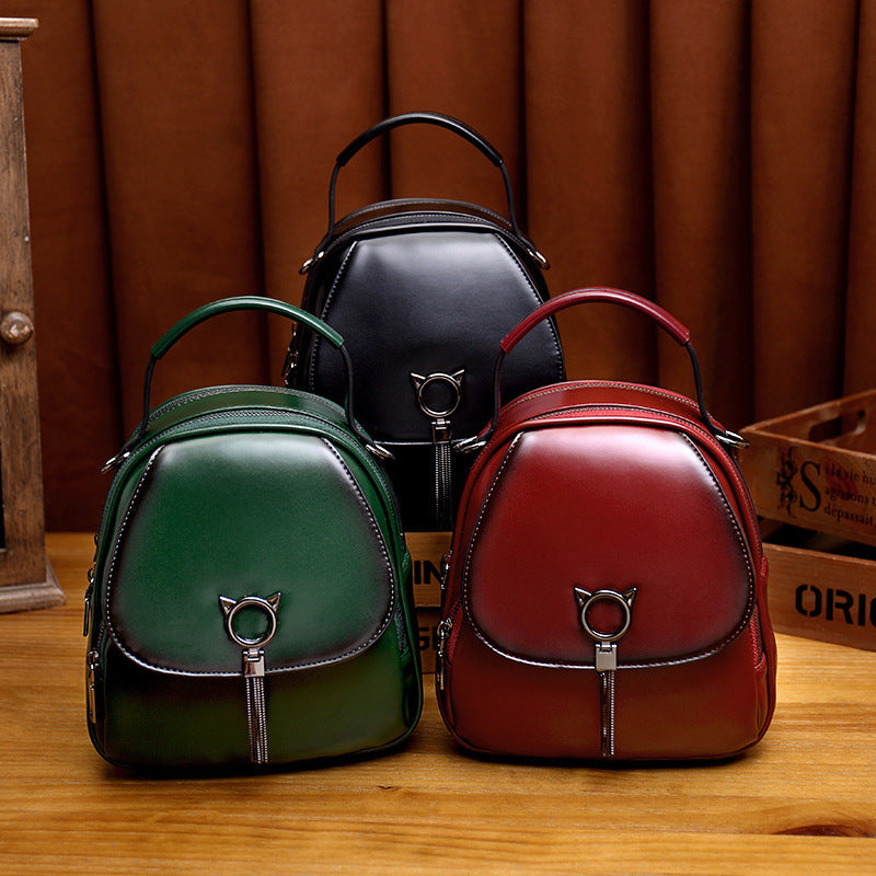 Women's Easy To Match Retro Oil Wax Skin Backpacks