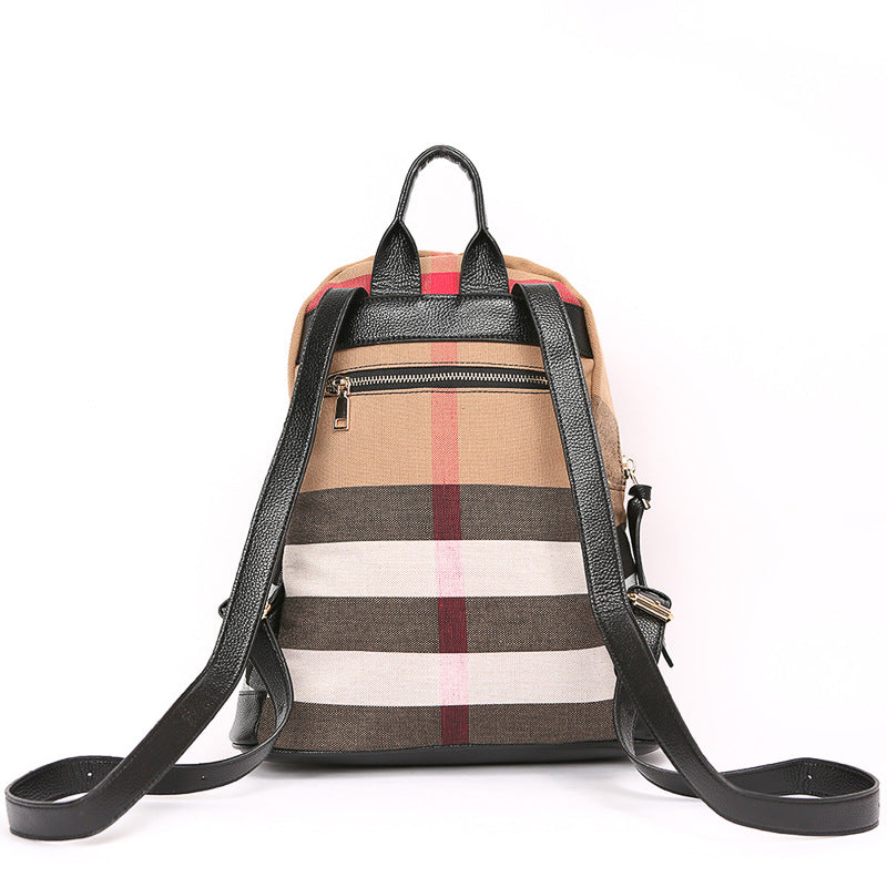Women's & Men's & Plaid Stitching Canvas College Style Backpacks