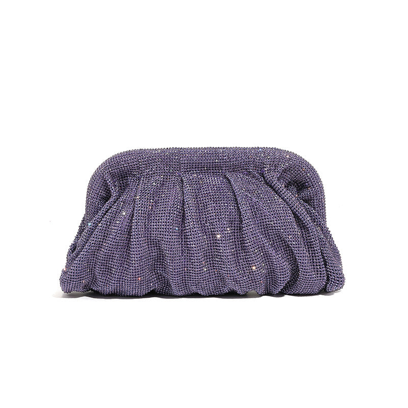Hand Clutch Pleated Chain Rhinestone Cloud Clip Bags