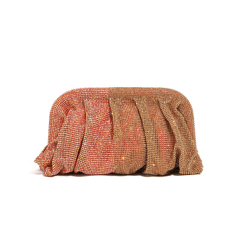 Hand Clutch Pleated Chain Rhinestone Cloud Clip Bags