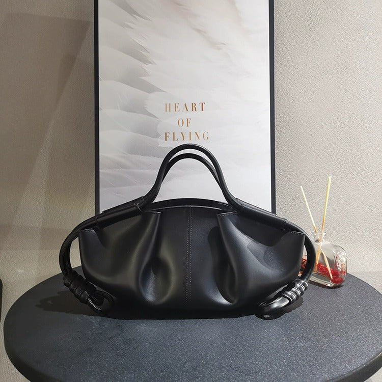 Senior Sense Dumpling Genuine Leather Portable Tote Bags