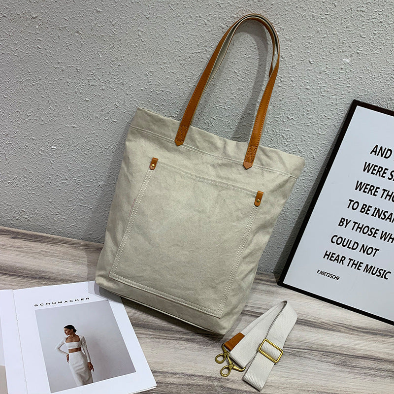 Women's Versatile Canvas Solid Color Commuter College Shoulder Bags