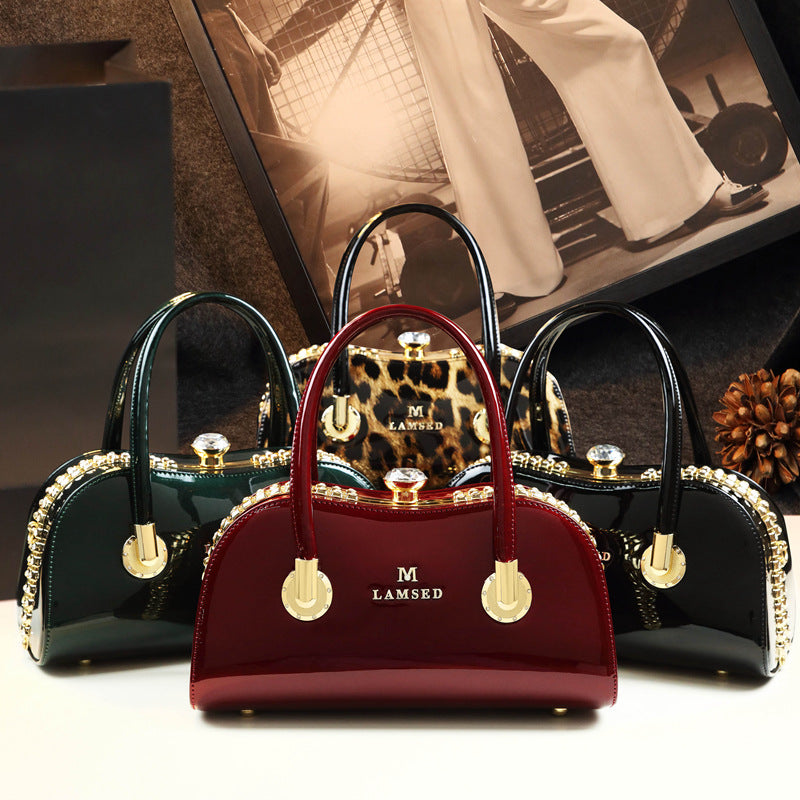 Women's Diamond Boston Pillow Personality Patent Leather Shoulder Bags