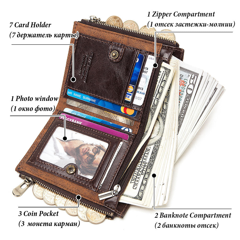 Man Swiping First Layer Cowhide Credit Men's Wallets