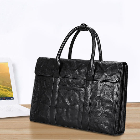Men's Scratch Pattern First Layer Cowhide Large Men's Handbags