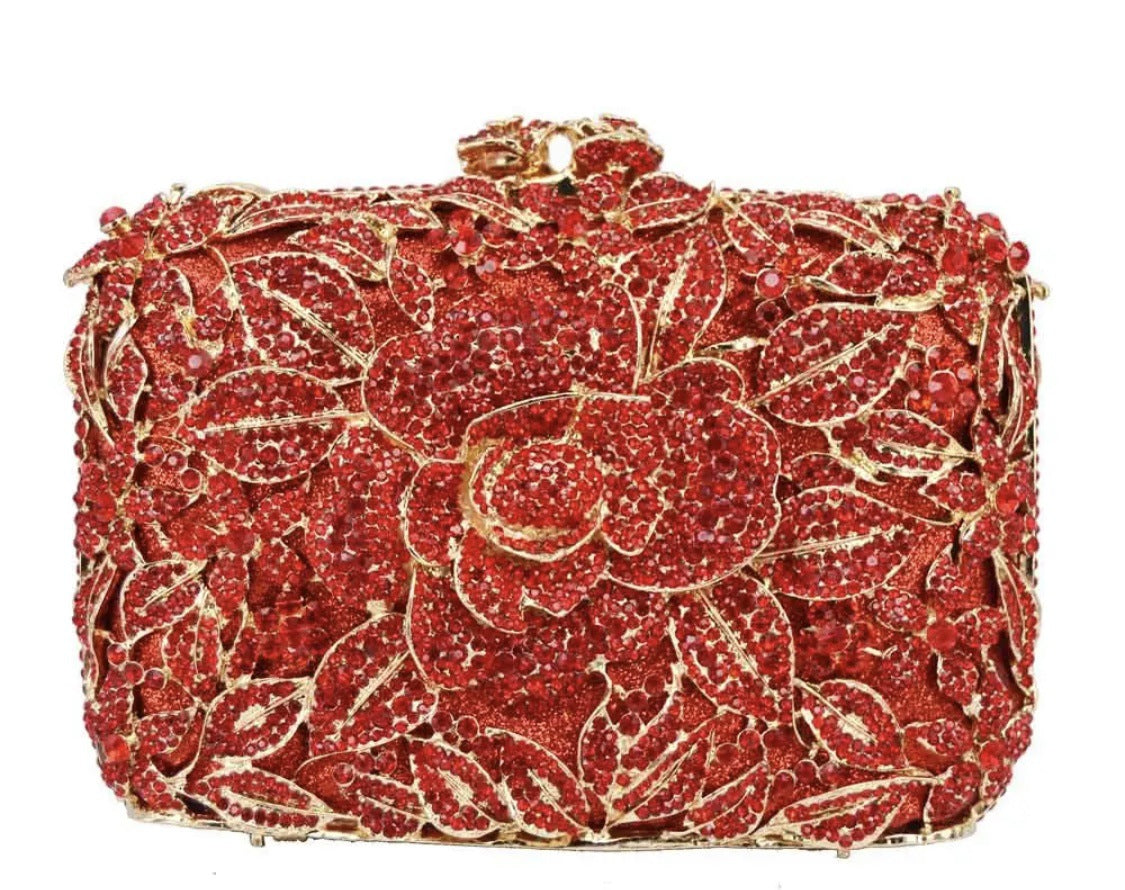 Women's Selected Diamond Hollow Pink Rose Banquet Evening Bags