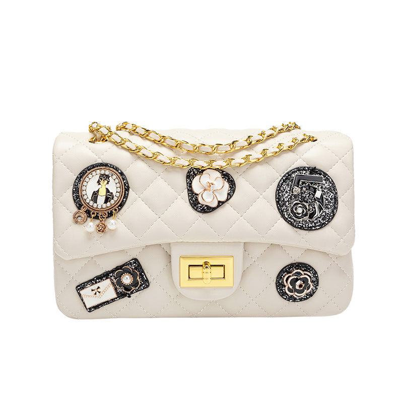 Women's Leather Individual Badge Sheepskin Classic Style Shoulder Bags