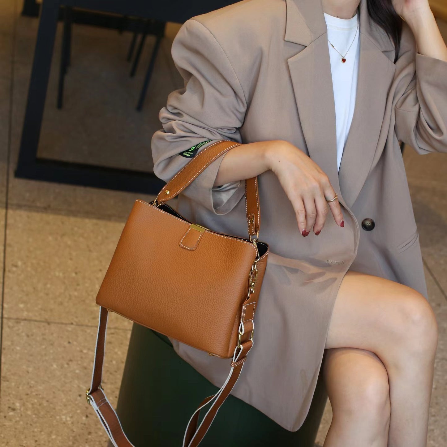Women's Fashion Cattle Leather Trendy Commute Genuine Shoulder Bags