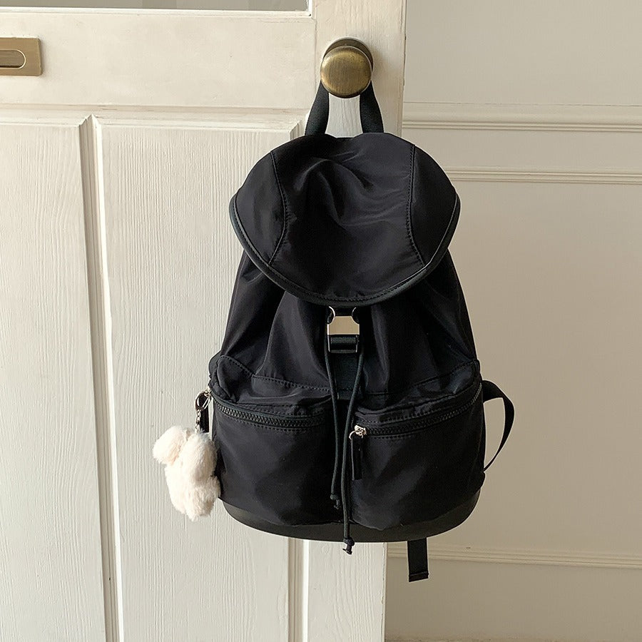 Women's Korean Style Drawstring Pleated Flip Nylon Niche Backpacks