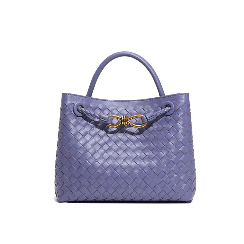 Women's Woven Handmade Weaving Metal Cord Fastener Crossbody Bags