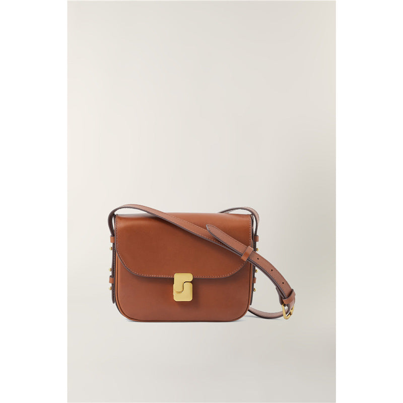 Layer Cowhide Lady Temperament Black Classic Crossbody Bags