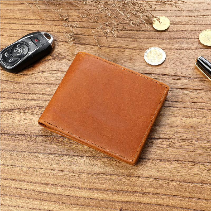 Men's Layer Cowhide Short Green Leather Driving License For Men's Wallets