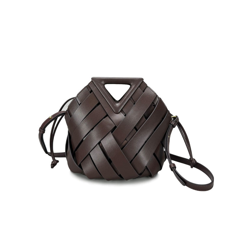 Women's Basket Triangle Magnetic Authentic Leather Weave Handbags