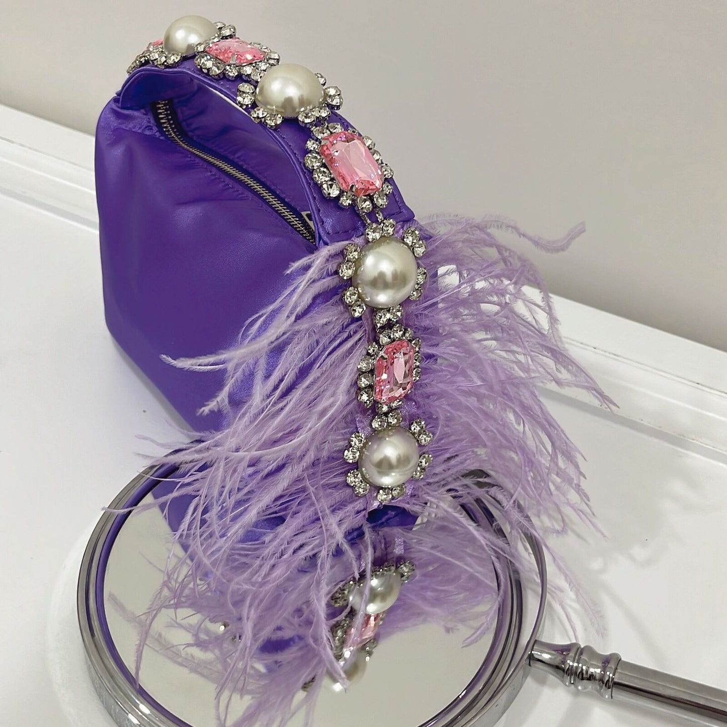 Women's Clutch Rhinestone Pearl Satin Lunch Box Summer Handbags