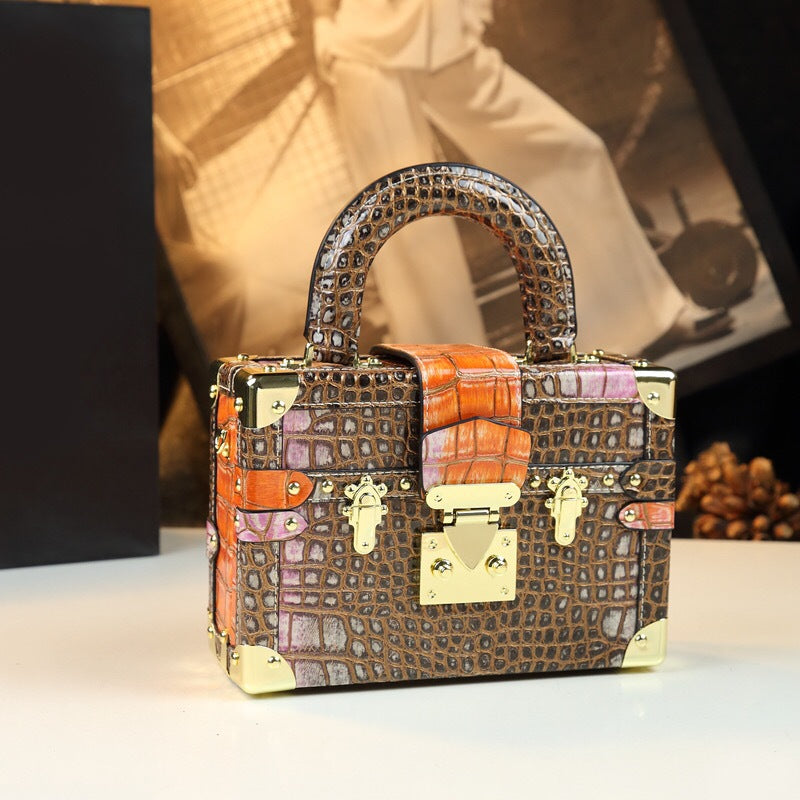 Genuine Leather Portable Box Female Crocodile Pattern Crossbody Bags