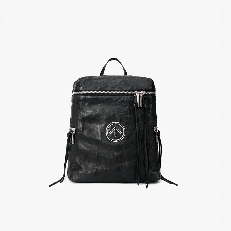 Black Stone Size Pleated Sheepskin Soft Backpacks