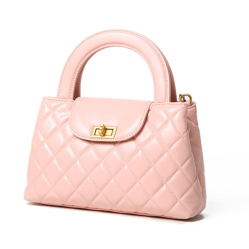 Layer Cowhide Versatile Classic Style Rhombus Chain Bags