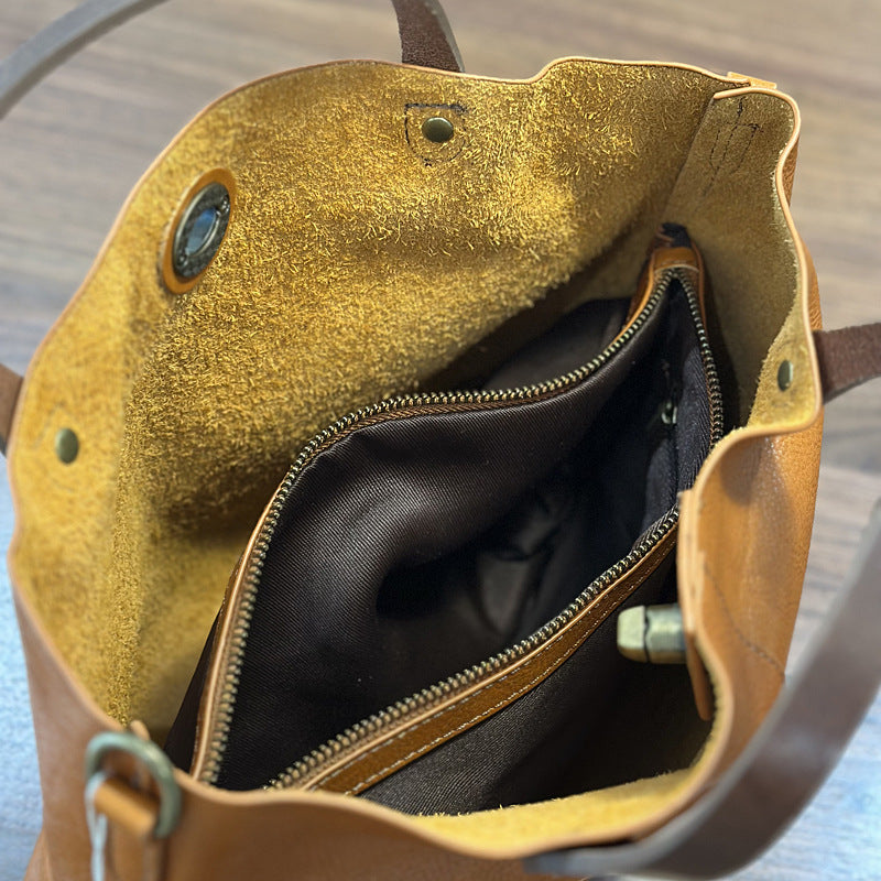 Women's Vegetable Tanned Leather Top Layer Genuine Portable Bags