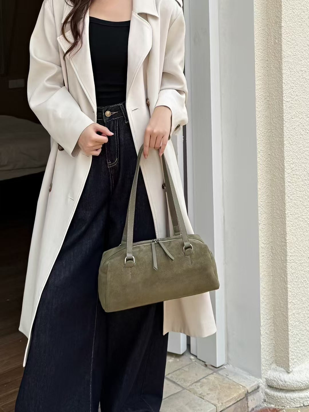 Leather Portable French Boston Bowling Large Bags