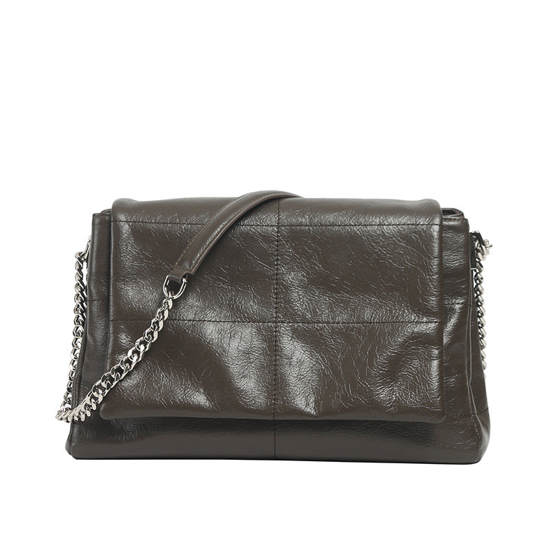 Women's Leather Made Korean Chain Simple Fashion Underarm Large Shoulder Bags