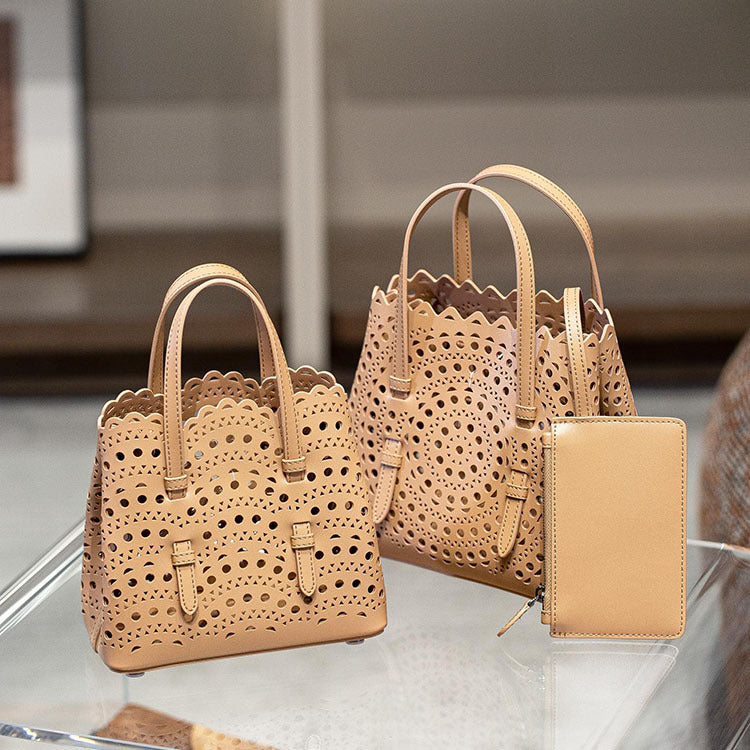 Cowhide Handmade Niche Laser Carved Hollow Out Leather Crossbody Bags