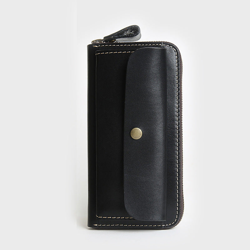 Men's First Layer Cowhide Long Genuine Leather Zipper Men's Wallets
