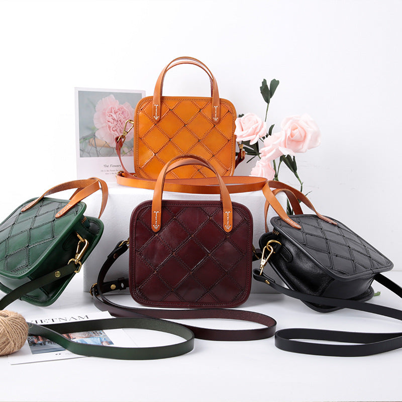 Women's Retro Top Layer Cowhide Patchwork Handbags