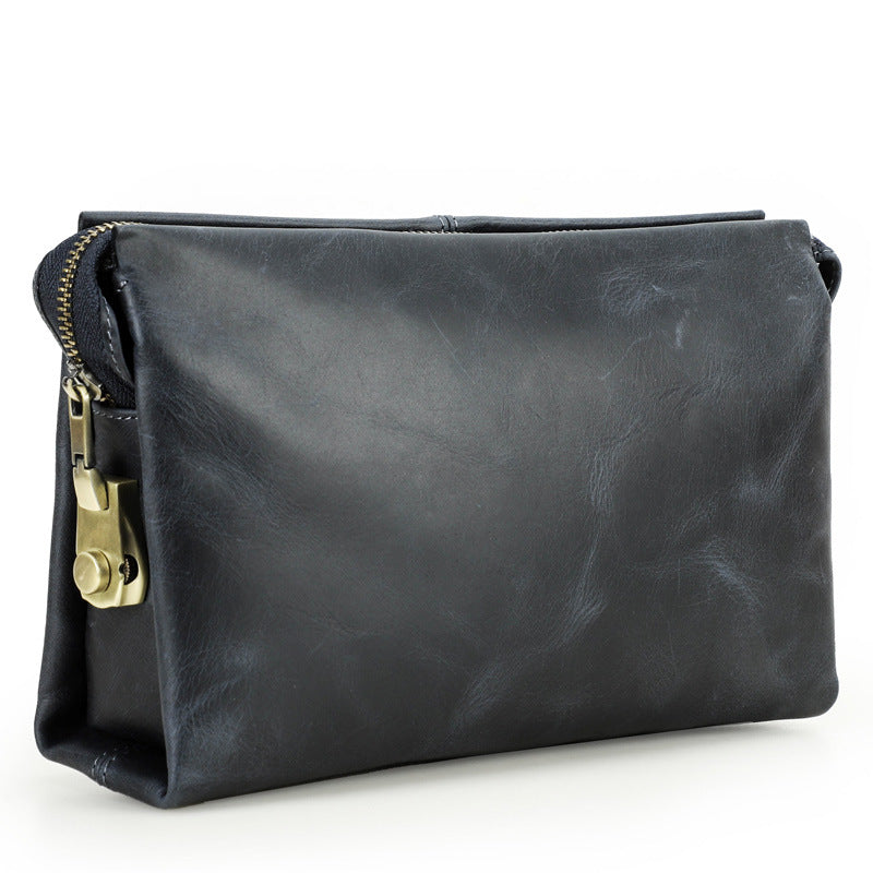 Men's Black Angel Leather Clutch Crazy Horse Men's Handbags